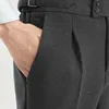 Hommes automne hiver taille haute pantalon en laine homme Tweed affaires pantalons décontractés hommes long formel pantalon droit H336 240119