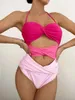 Kobiety stroje kąpielowe Seksowne patchwork One Piece Swimsuit Monokini Bez pleców kostium kąpielowy dla kobiet 2024 Summer Rose Red Red Faire