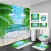 Rideaux de douche 3D bord de mer plage paysage couverture de toilette ensembles de tapis de bain ensemble de rideaux de salle de bain imprimé cocotier rideaux de douche en tissu imperméable