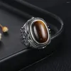 Cluster Rings 925 Sterling Silver Natural 11X17MM Oval Tiger Eye Ring For Women Men Gift Vintage Large Wholesale Fine Jewelry