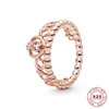 Cluster anéis coroa 925 prata esterlina anel empilhável moda jóias finas para mulheres rosa ouro brilhante zircão casal presentes de festa de casamento