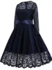 Vestidos casuales elegante encaje patchwork manga larga sexy vestido de fiesta de noche mujeres hepburn 50s bata vintage cinturón túnica vestidos