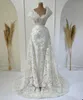 Robes de mariée sirène fantaisie col transparent dentelle appliques perles robe de mariée sur mesure avec jupes overskirts robes de mariée robe de novia