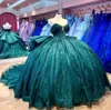 Hunter verde brilhante princesa quinceanera vestidos fora do ombro gillter saia desossa espartilho vestidos 15 quinceanera 2024