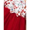 Vestidos para meninas de 3 a 24 meses, vestido vermelho de Natal para meninas, lindo vestido de malha de manga comprida com padrão de Natal + faixa de cabeça para crianças pequenas, roupas de ano novo