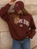 Letter Ripped Oversized Hoodies for Women Winter Spring Clothing 2024 Cotton Washed Vintage Hooded Sweatshirt Tops Female Fashion Sweatshirts Streetwear