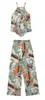 Calças femininas de duas peças lapela impressão camisas halter top perna larga 3 pçs conjunto feminino terno sem posicionamento padrão vintage solto blusa chique calça
