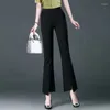 Frauen Hosen Einfarbig Schlanke Büro Dame Einfachheit Casual Flare Tasche Mode Frühling Sommer Dünne Elastische Taille Kleidung 2024
