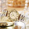 Montre de luxe à grand cadran pour femmes, simple, à la mode, sertie de diamants, en acier inoxydable solide, sens supérieur, montre à quartz romaine étanche