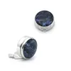 Men's Round Mystic Blue Natural Stone Cufflinks Business Gemstone Plain Buckle