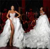 Sexy Women Wedding Dress Sweetheart Sleeveless Cascading Ruffles Bridal Gowns Beads Appliques Detachable Train Split Side Dress Custom Made vestidos de novia