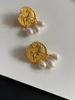 Boucles d'oreilles à tige en forme de pièce de monnaie française, plaqué épais, en or véritable 24 carats, modèle Vintage en métal fin