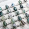 Rings 3rings 5rings AKAC approx10*13mm natural green moss agate adjustable white copper ring wholesale send randomly