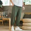 Мужские брюки 2024, летние мужские брюки в китайском стиле в японском стиле больших размеров из хлопка и льна, свободные однотонные повседневные брюки до щиколотки