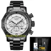 LIGE Eternity LG9871 Sport Mens Watch With Date, Black Dial, Silvery Pointer, Japan VK Quartz Chronograph Movement, Steel Case, And Stainles