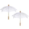 Guarda-chuvas 2 Pcs Decoração de Casamento Prop Guarda-chuva Branco Elegante Artesanato Meninas Decorativas Nupcial Véu Parasol Lace Noiva Senhorita