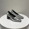 The Row Sandalen mit klobigem Absatz, Designer-Kleiderschuhe, Damenschuhe aus schwarzem Leder, 7,5 cm, stilvolle, quadratische Kopfform, Büro-Slacker-Schuhe, Größe 35–40, mit Box