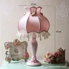 Tischlampen Koreanische Spitze Stoff Lampe Moderne Rosa Harz Schlafzimmer Nacht Studie Zimmer Wohnzimmer Hause Beleuchtung Dekoration