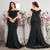 Robes de bal de taille sirène en dentelle noire pour une occasion spéciale sur l'épaule cou robes de soirée balayage train robe formelle appliquée