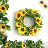 Decorative Flowers DIY Spring Summer Artificial Sunflower String Green Vine Leaf Room Decoration Turnsole Wall Hanging