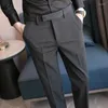 Men's Suits Crown Embroidery Light Grey Slim Fit Mens Trousers Office British Style Elegant Pants Bussines Party Wedding Dress