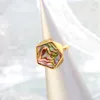 Anelli a grappolo Autentico anello in argento sterling 925 intarsiato conchiglia di abalone naturale placcato oro 18 carati design geometrico regalo di gioielli di moda