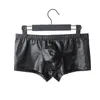 Underbyxor herrar underkläder Boxer Briefs Trunks Solid Color Sexig Bandage Fashion Metal Black Gothic Faux Leather Glossy