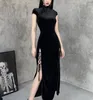 Sukienki imprezowe 2024 Romantyczna aksamitna estetyczna moda wieczór Bodycon Cheongsam Vintage Women Y2K Bandage Slit Hem Sexy Sukienka Goth Dark