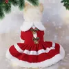 Vestidos de vestuário para cães para cães pequenos veludo quente macio confortável roupas para animais de estimação roupas vermelhas de natal com zíper traseiro s suprimentos