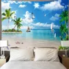 Tapestries Beautiful Sea Beach Blue Sky Landscape Tapestry Polyester Wall Cloth Art Tapestry Wall Hanging Sea Wave Theme Home Decorations