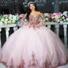 Розовое платье принцессы Quinceanera с рукавами, милое бальное платье с пайетками, платье для вечеринки по случаю дня рождения пятнадцати лет, Vestidos De xv Anos 2024, Vestidos Debutante, платье для выпускного вечера