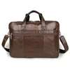 Aktetassen Grote Grote Vintage Koffie Echt Leer Executive Heren Aktetas Messenger Bag Zakenreizen 15,6'' Laptop Portfolio M7320