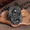 Pendants Natural Obsidian Hand Carving Pisces Lucky Amulet Pendant Men's and Women's Sweater Chain Pendant Necklace Crystal Jewelry Gift