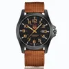 Soki Brown Men Nylon Strap Quartz Watch Fashion Simple Round Glass Dial Date Watch for Daily Work Sports