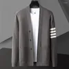 Men's Sweaters Spring And Autumn Luxury Fashion Striped Knitted Cardigan High End Brand Korean Casual Solid Color Shawl Sweater Coat