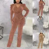 Casual Dresses Women's Elegant Waist V Neck Flared Peplum Dress With Glittery Details For A Line Silhouette Stretch Jumper