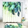 Shower Curtains Home Decor Bathing Feather Waterproof Shower Curtain Set with Toilet Covers Bath Mats Bathroom Non-slip Rug Carpet