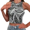 Per donna Canotte Tribale polinesiano Totem hawaiano Tatuaggio Stampe Hawaii Grigio Vintage Top Donna Senza maniche Schiena scoperta Ombelico Seta ghiacciata Liscio