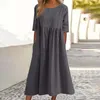 Casual Dresses Women's Fashionable Loose Cotton And Linen Round Neck Half Sleeved Sleeveless For Women Summer Surplice