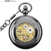 Orologi da tasca Vintange Steampunk Skeleton Case Orologio da uomo con movimento meccanico a carica manuale con catena FOB Bel regalo di Natale