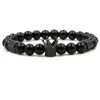 Strand 2024 clássico brilhante preto pedra contas pulseiras pavimentar cz coroa criativo diy pulseira para charme masculino feminino jóias na moda