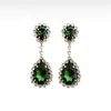 Orecchini pendenti vintage con strass verde pendente goccia d'acqua gioielli da cena lunghi per le donne nappa di cristallo di lusso