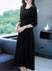 Casual Dresses Women Black Velvet Polka Dot Midi Dress Autumn Winter Thick Warm Elegant Chic 2024 Korean Vintage Hepburn Evening