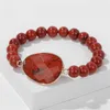 Pulsera con dije de piedra de corte plano, cuentas de cuarzo de piedra roja Natural, brazalete elástico exquisito, regalo de joyería Vintage