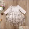 Robes de fille de fleur bébé Veet gland robe de princesse 6M-5Y enfant en bas âge enfants enfants printemps automne décontracté fête à manches longues Pagean Dhyhz