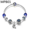 Armband TW15 Fashion Star with Moon Charm Alloy Armband Blue Crystal Glass Pärlor Armband Bangles för kvinnor