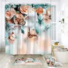 Shower Curtains Flowers Butterfly Shower Curtains Set White Orange Blue Red Beautiful Creativity Anti-Slip Bath Pad Fabric Bathroom Rugs Decor