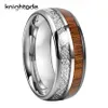 Band 8mm Silvery Tungsten Carbide Ring White Meteorite/Wood Inlay For Men Women Modern Style Wedding Band Dome Polished Comfort Fit