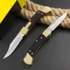 New Classic 110 AUTO Tactical Folding Knife 440C Satin Blade Ebony with Brass Head Handle Outdoor EDC Pocket Knives With Leather Sheath