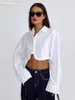 Kvinnors blusar CLINKLY Fashion Slim White Cotton Blus 2024 Elegant Lapel Long Sleeve Crop Shirts Casual Classic Blusa Top Female